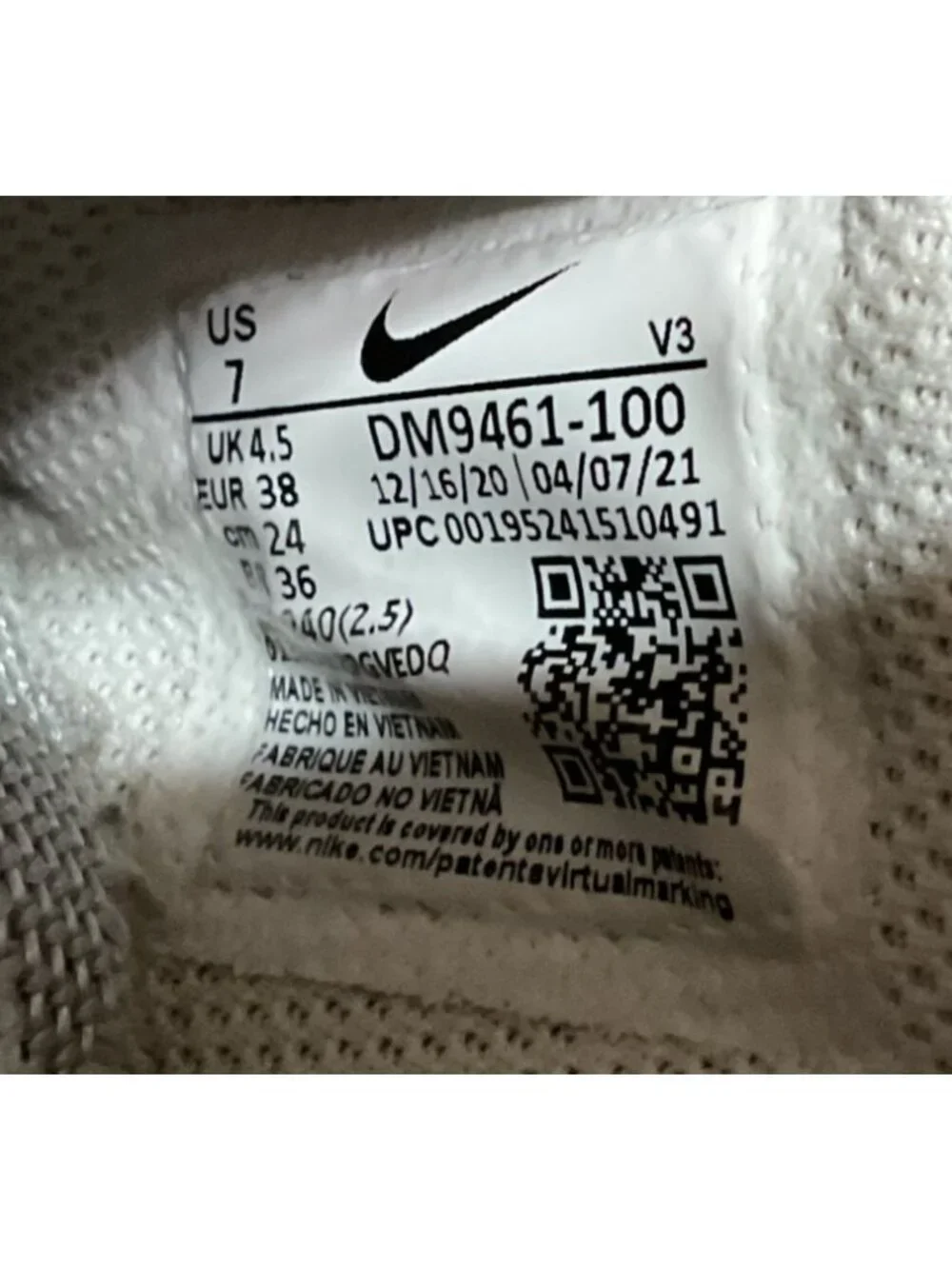 Nike Air Force 1 Goddess Of Victory DM9461-100 Sneakers Size 7 Triple White Leat